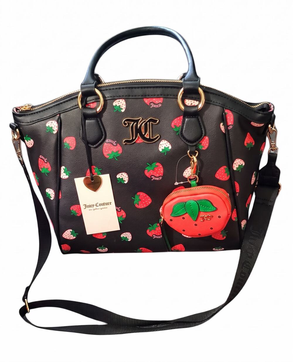 Juicy Couture Sweet N' Juicy Tote - Black with Strawberry Pattern Crossbody Bag